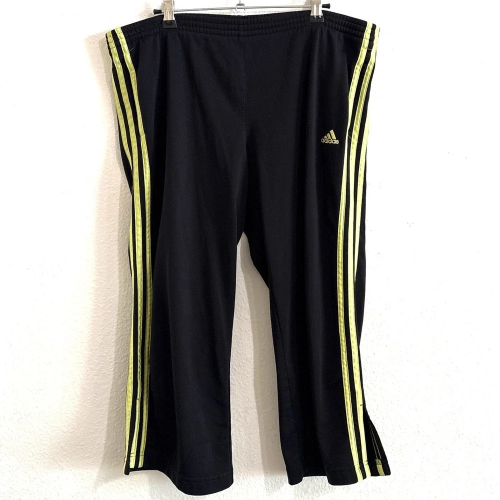 Adidas Vintage 2007 Mens Black Neon Green 3-Stripe Capri Track Pants 580532 M